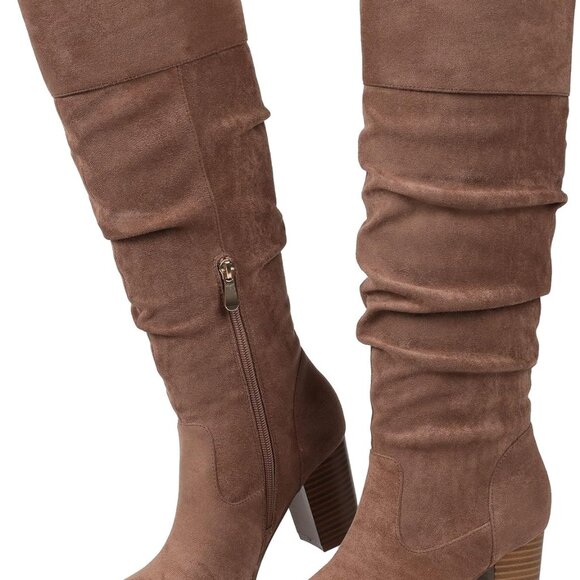 Suede Knee-High Boots Women Chunky High Heel Western Slip-On Winter - Picture 1 of 6